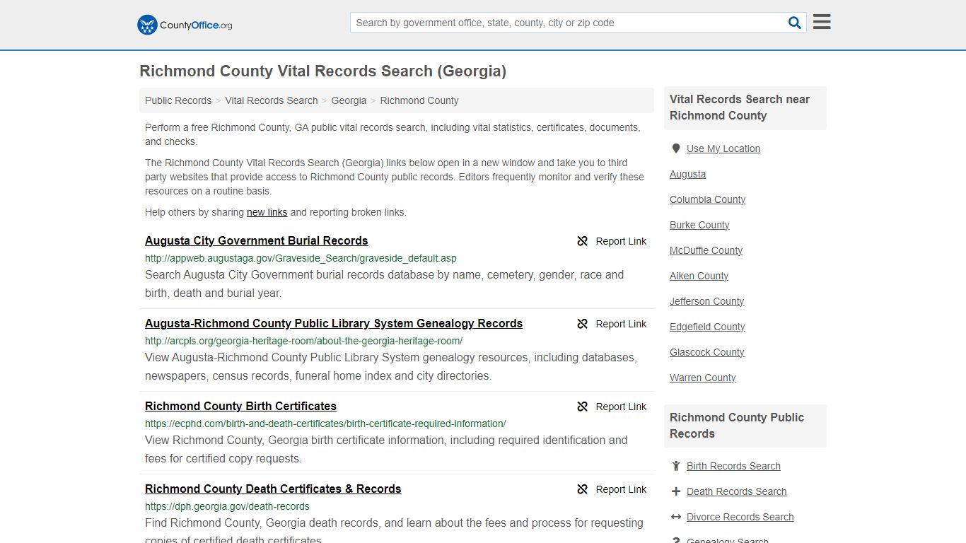 Richmond County Vital Records Search (Georgia) - County Office