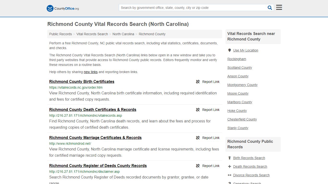 Vital Records Search - Richmond County, NC (Birth, Death, Marriage ...